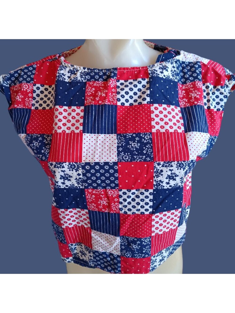 True Vintage Medium Country Top 1950's 1of1 Patchwork Sleeveless Blouse Crop